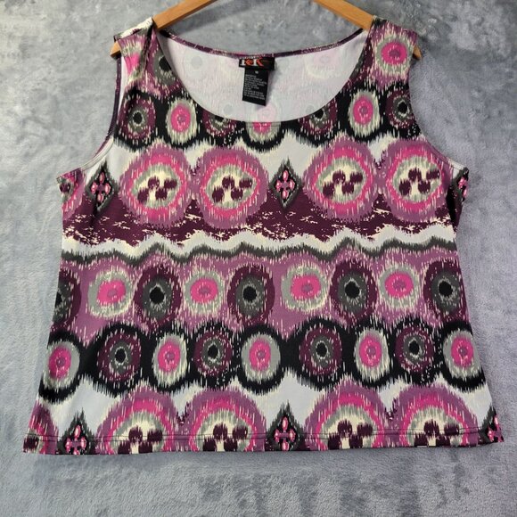 R&K Originals Women TankTop 16 Multicolor Abstract Ikat Print Stretch Sleeveless - Picture 1 of 7